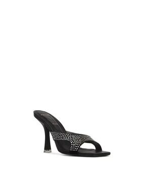 BLACK Suede Studio Sandals BNWOT Heels Women New Crytstals